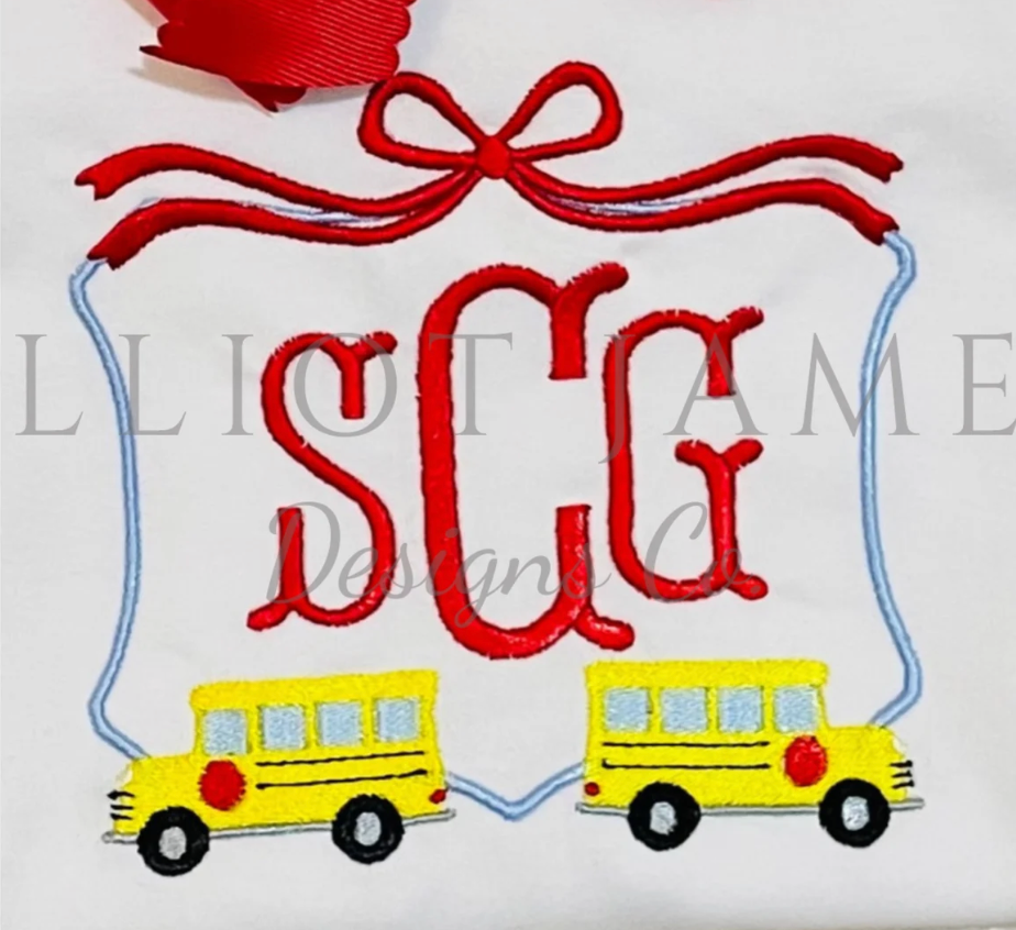 School Bus Bow Frame Back To School Embroidered Shirt