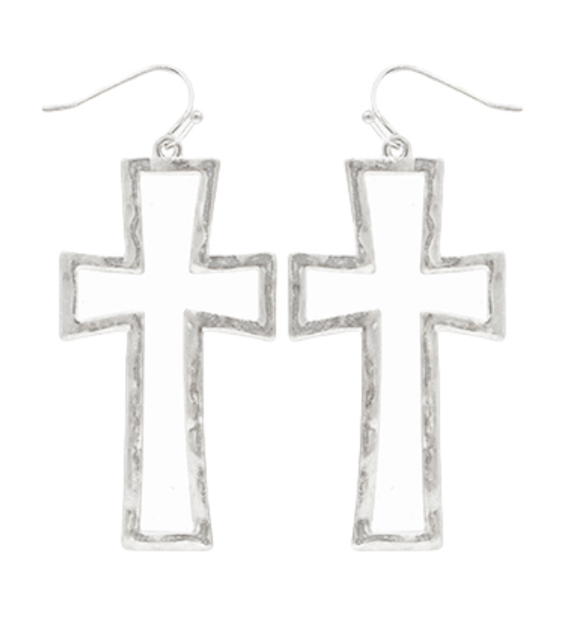 Metal Outline Cross Earrings